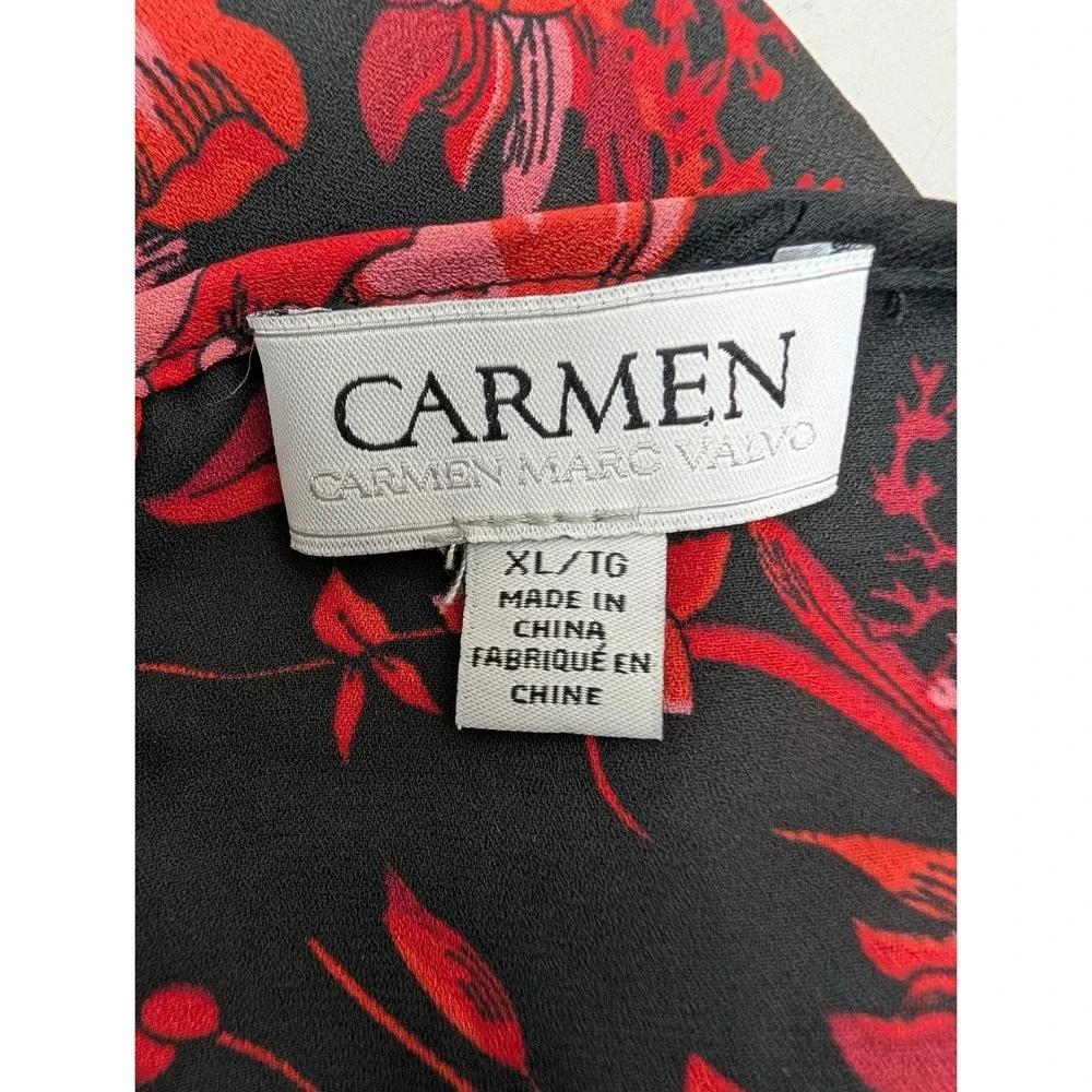 Carmen Marc Valvo Floral Long Sleeve Top Women's XL Black Red Lace Whimsigoth - Picture 3 of 12